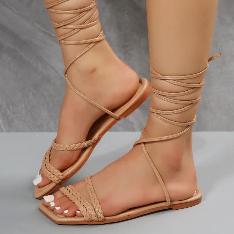 Braided Lace Up Strap Summer Sandals