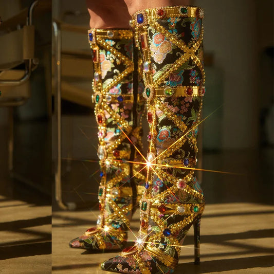 Royal Runway Fashion Colored Jeweled Knee-High Boots