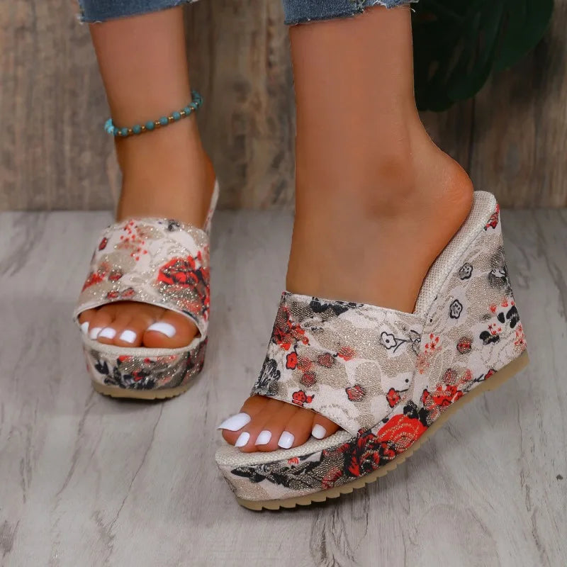 Flower Patchwork Platform Sandals