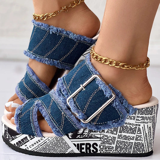 Read All About It Casual Daily Summer denim Wedge
