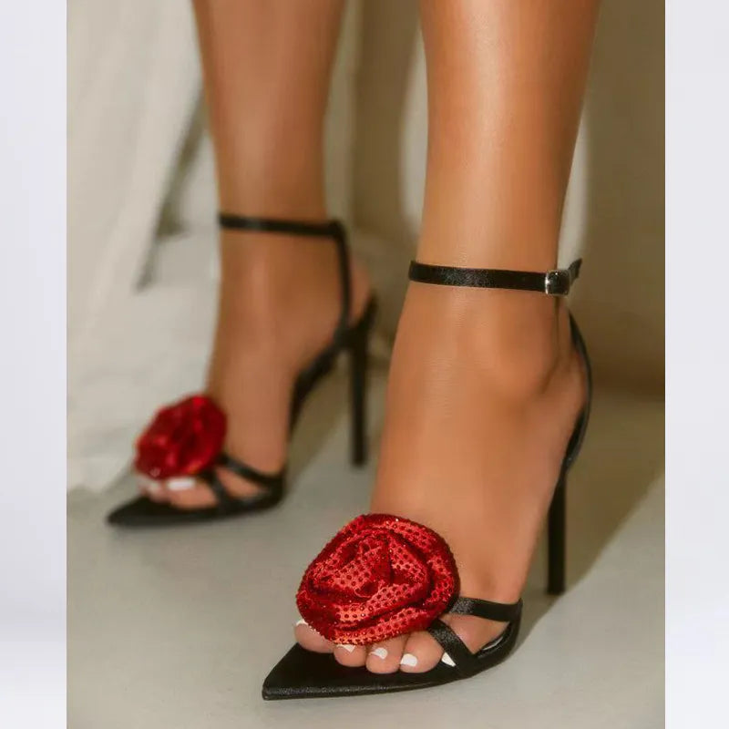 CRYSTAL Flower Ankle Heels